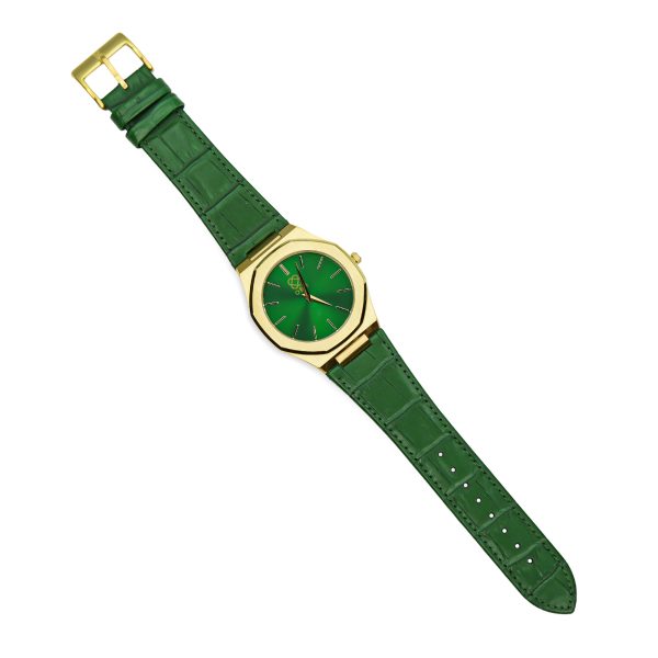 OBH MENS WATCH GENUINE LEATHER STRAPS GREEN AND GOLD